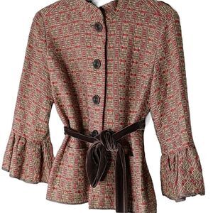 Vintage Nic + Zoe Wool Flared Sleeve Button Down Velvet Belt Blazer size M